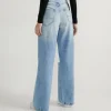 Calça Wide Leg Jeans Com Puídos E Rasgos No Joelho Azul