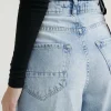Calça Wide Leg Jeans Com Puídos E Rasgos No Joelho Azul