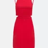 Vestido Curto Em Crepe Com Recorte Lateral Vazado Vermelho